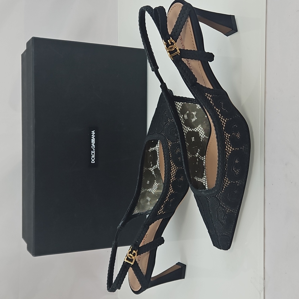 NWT! Dolce & Gabbana Pizzo Leo Lace 65MM Slingback Pumps Size 9 - Picture 3 of 16